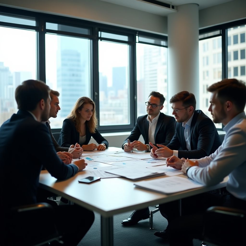 Equipo de trabajo en reunión estratégica